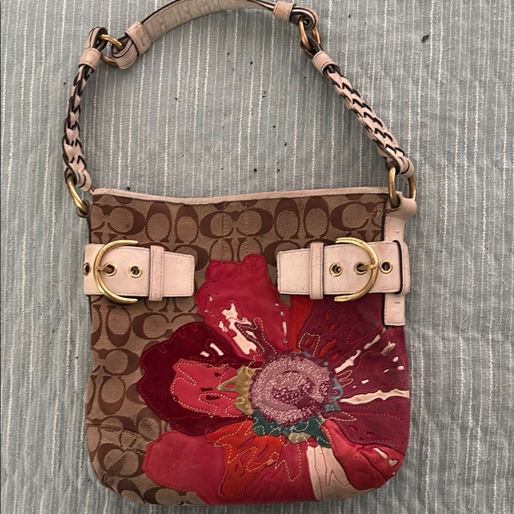 Coach Floral Shoulder Bag - Brown and Pink